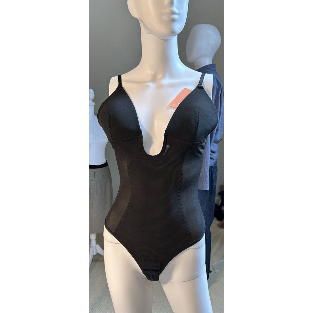 NWT FeelinGirl Women’s Size Small S Black Mesh Shapewear Bodysuit Thong U-plunge